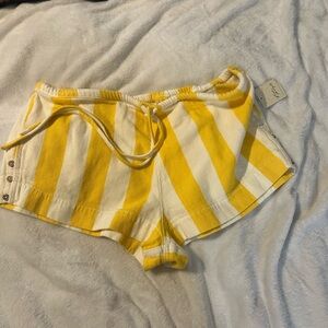 Free People Yellow and White Striped Women's Shorts